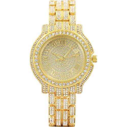 Luxury Diamond Quartz Watch For Ladies Hot Fashion Womens Dress Watches Shinning Crystal Dial Roman Number Gold Relogio Feminino
