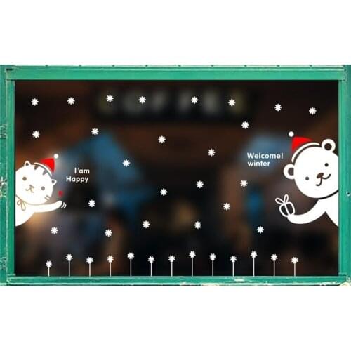 Christmas small Bear snowflake festival Atmosphere decoration Store shop office door decoration sticker window sticker