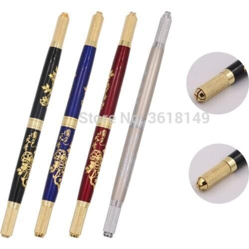 Double-Head Tattoo Manual Pen for Eyebrow Lip Permanent Makeup Manual Pen for Flex Round Microblading Needles Lamina Tebori Pen