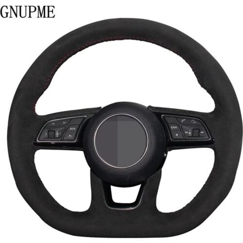 DIY Black Genuine Leather Suede Car Steering Wheel Cover For Audi A3 (8V) A4 (B9) Avant A5 (F5) A1 (8X) Sportback Q2 2016-2019