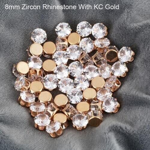 8mm 25pcs KC Gold Claw Round Crystal Zircon Rhinestone With Holes Sewing Glass Zircon Stone For Earrings Jewelry Accessories