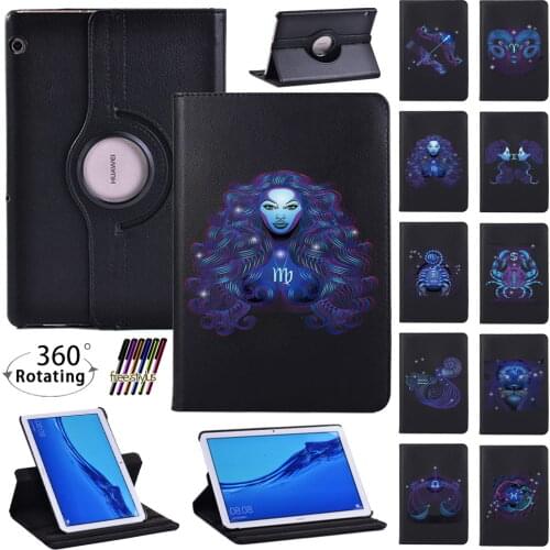 360 Rotating Flip Stand Leather Cover for Huawei MediaPad T3 10 9.6"/MediaPad T5 10 10.1 Inch Tablet Case + Film Pen