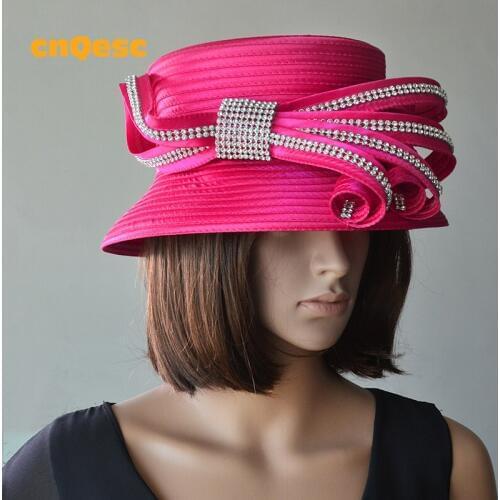 Hot pink fuchsia All Year Around Kentucky Derby Hat Formal Dress Hat with Rhinestones Band