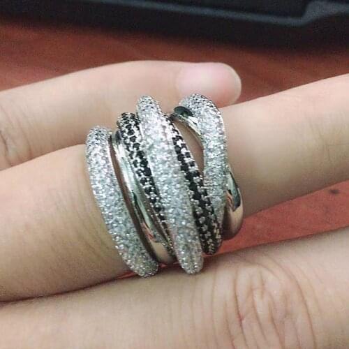 Zlxgirl jewelry Classic Jet & White Clear Cubic Zircon womens Bridal Finger Rings bridal Jewelry anel couple ring gifts