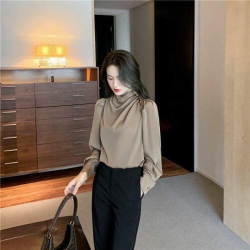 Women Satin Blouses Elegant Tunic Tops 2021 Fashion Silk Shirts Long Sleeve Party Professional chiffon shirt