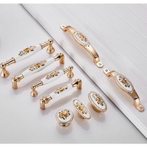 1pc Cabinet Ceramic Handles Wardrobe knobs Door Handle Cabinet Drawer Pulls Cupboard Handle Furniture Puller Zinc Alloy Hardware
