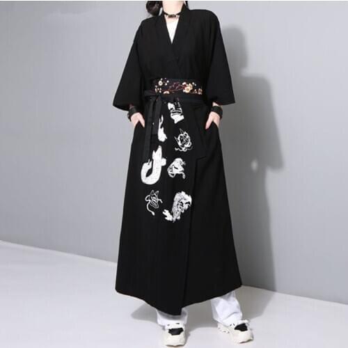 2020 new Japan Harajuku violent BF wind ukiyo-e painted monster and wind tattoo print long kimono jackets