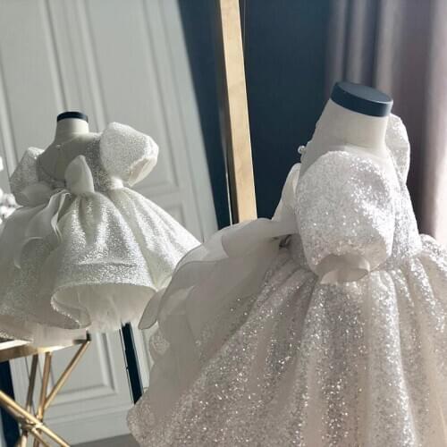 2021 Baby Girl Dress 1st Birthday Party Wedding Dress Summer Sequin Big Bow For Girl Palace Princess Evening Dresses Kid Clothes