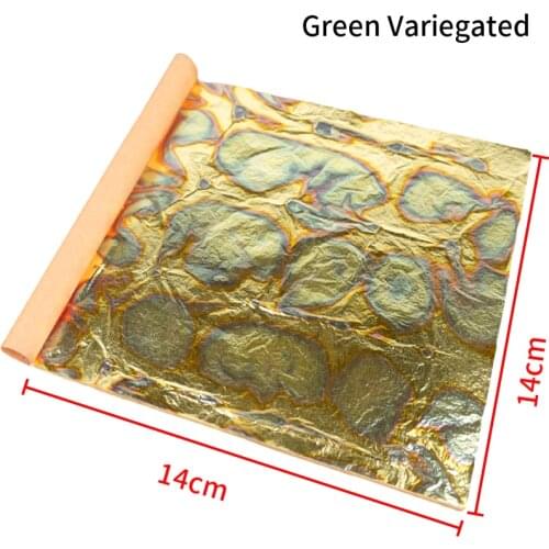 DIY 5 sheets green variegated gold fossil leaf booklet packing for gilding with furniture, size 14x14cm