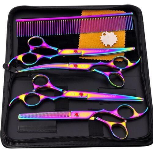 5pcs Stainless Steel Pet Dogs Grooming Scissors Cat Hair Thinning Shear Sharp Edge Dog Cutting Kitten Animal Barber Cutting Tool