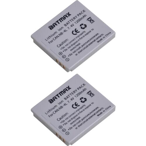 2X 1200mAh NB-4L Batteries for Canon PowerShot SD1000 SD1100IS SD1400IS SD200 SD30 SD300 SD400 SD430 SD600 (2-Pack)