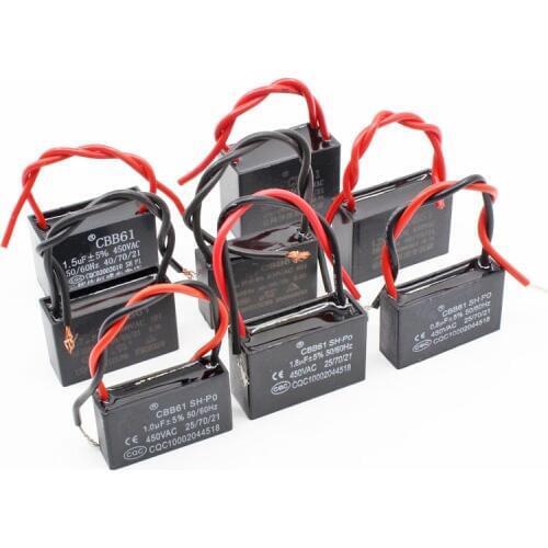 CBB61 Capacitors 1/2/4/6/10/15uF 450V AC CBB Metallized Polypropylene Film Capacitor For Motor Start-up Ceiling Fan