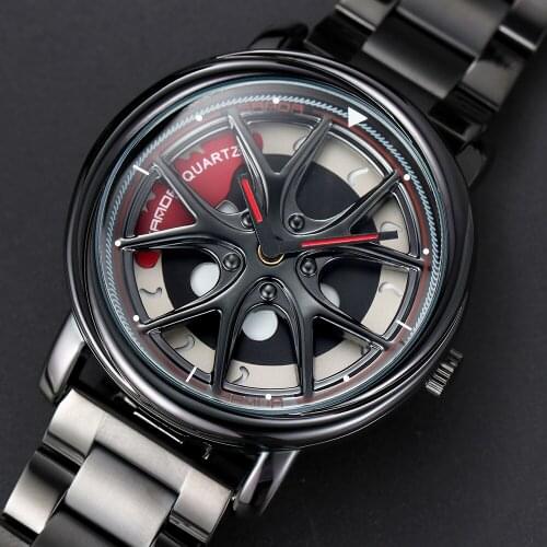 SANDA Men Wheel Watch Fashion Waterproof Sport Watch Mens Stainless Rim Hub Rotating Dial Men Quartz Watch Relogio Masculino
