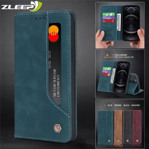 Matte Leather Flip Case For iPhone 12 Mini 11 Pro XR X XS Max 8 7 6 6s Plus SE 2020 Magnetic Wallet Card Slot Stand Phone Cover