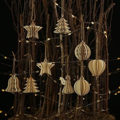 Multi Style Creative Wood Craft Christmas Wooden Pendants Ornaments Kids Gift DIY Xmas Tree Ornament Christmas Party Decorations