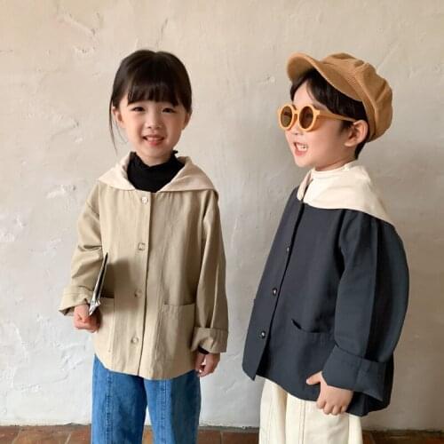 Childrens jacket autumn Korean boys and girls plain lapel jacket childrens solid color casual jacket