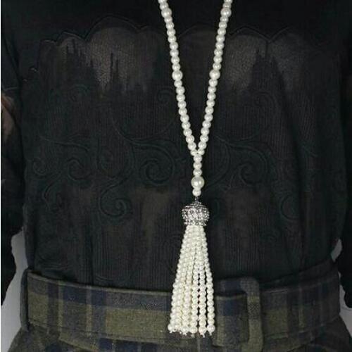Elegant The Great Gatsby Necklace Simulated Pearl Necklace Long Section Pearl Gland Sweater Chain Wedding Jewelry for Wedding