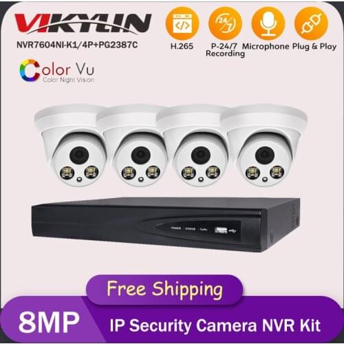 Hikvision 4CH POE CCTV kit 8MP 4K POE DS-7604NI-K1/4P CCTV Security System Motion Detect ColorVu Colorful night vision IP Camera