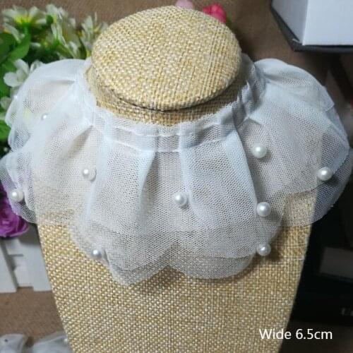 1Yards White Beaded Lace Fabric Collar 6.5cm Lace Ribbon Applique Guipure 3D Lace Fabric Tulle Laces Wedding Dress Fabric LQ44