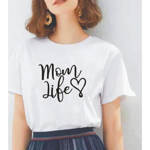 Mom Life Heart Letters Print T-shirt Femme Summer Casual Funny Harajuku Shirt T Shirt Hipster Plus Size 2XL T Shirt Women Tops