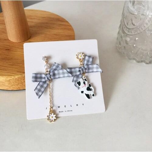 Cute Cat Flower Bow Drop Earrings For Women SImple Elegant Vintage Pendant Ear Jewelry Accessories