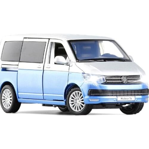 4 Colors 1/32 T6 Van Diecast Model Car Bus MPV Boy Girl Gifts Collection With Light and Sound Gift Toys V204
