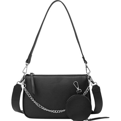 Fashion Chains Hobo Shoulder Bags for Women Black PU Leather Crossbody Handbags with Purse Female New Design Pouch Bag