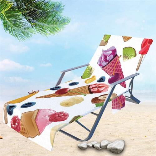 Microfiber Fashion Sun Lounge Chair Cover With Storage Pocket Stripe Printing Refreshing Summer Lounge Chair Cover