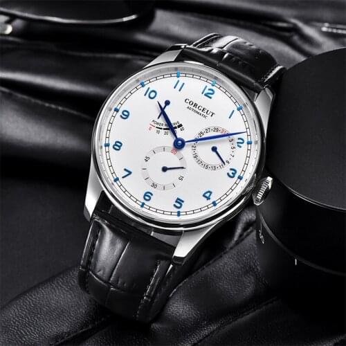 2021 CORGEUT 42mm Automatic Mens Brand Seagull Movement Date Business Waterproof Leather Strap 316L Stainless Steel Watch 2053