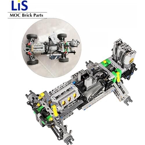 NEW MOC Steering chassis independent wheel suspension mini fake V8 engine Speed gearbox Compatib with Technic for Off-Road