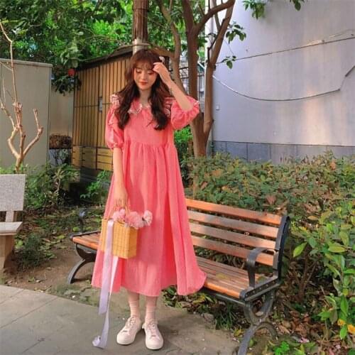2021 summer new style large size ladies western-style skirt waist was thinner doll collar a-line dress female