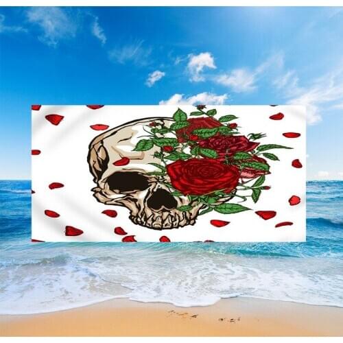 New European and American Skull 3D Digital Printing Skull Beach Towel Microfiber Square Fringed Beach Mat Indoor Bath Towel