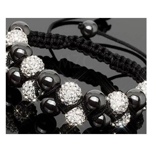 Eed3e 10mm two row best cheap Hot Black disco Ball Beads Bangles OEN Bracelet jewelry Christmas Gift crystal