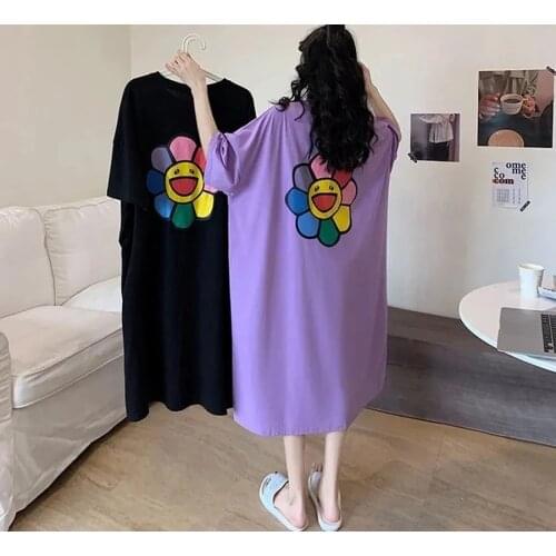 Size 6XL 150KG Summer Flower Dress Women Short Sleeve O Neck Loose Dresses Ladies Casual Large Home Wear Clothes