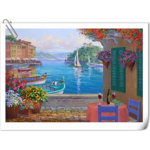 Seaside Town, Seaside Scenery Top Quality Embroidery Needlework 14CT Unprinted Art Cross Stitch Kits DIY Handmade Home Decor