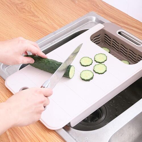 Chopping Board Fruit Basket Filter Cutting Board Multifunctional Kitchen Vegetable Kitchen Utensil Household Food Draining Board