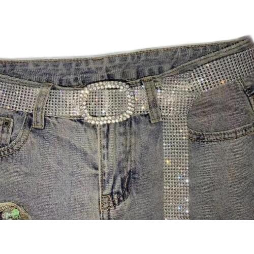 Luxury Women Full Rhinestone Inlaid Round Heart Oval Buckle Belt Jeans Waistband