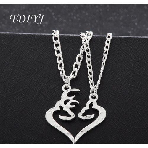 TDIYJ New Deer Hunting Necklace Broken Half Coin Set Friendship BFF Vintage Buck Doe Pendant Necklaces for Couple Lovers 1Pair