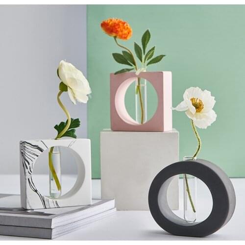 Vase Cement Hydroponic Glass Tube Vase For Decoration Flower Vases Transparent Living Room Flower Arrangement Table Decoration