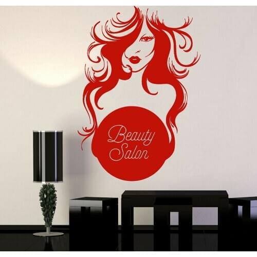 Vinyl Wall Decal Beauty Salon Logo Woman Hairdresser Wall Stickers for Beauty Salon Window Decor Use Removable Art Murals C753
