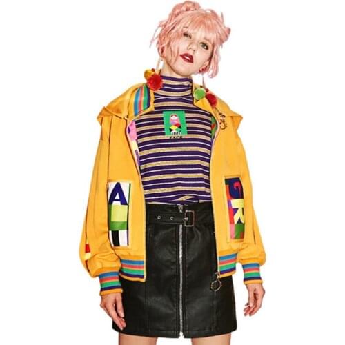 Female Spring Letter Print Hooded Jacket Casual Loose Plus Size Yellow Coat High Quality Women Autumn Long Sleeve Outerwear Y15