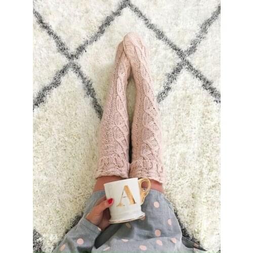 Women Cable Long Boot Thigh-High Leggings Over Knee Sock Sexy Thick High Knitting Stockings Winter Warm Knitted Stockings