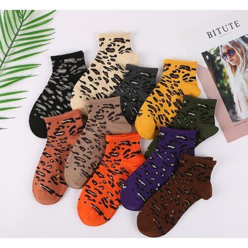 Womens socks harajuku leopard cotton short socks spring summer gril funny cute sock female casual sox mujer meias 2019
