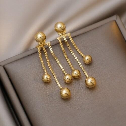 Golden Round Bead Pendant Tassel Lady Earrings 2021 Trend Exquisite Retro Metal Hot Hanging Earrings Daily Jewelry Accessories