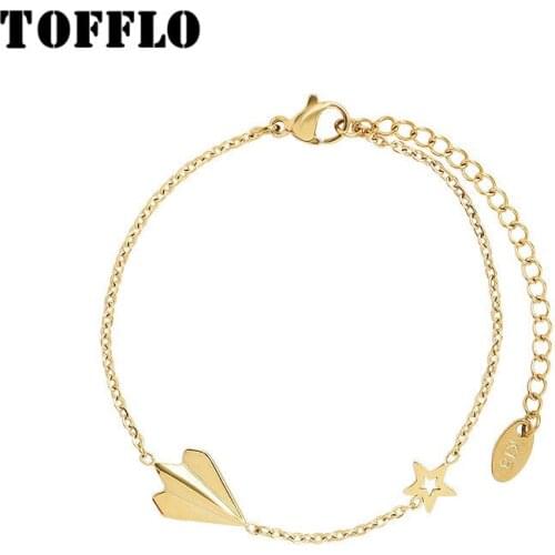 TOFFLO Stainless Steel Paper Airplane Star Pendant Bracelet Female Autumn And Winter Jewelry BSE175