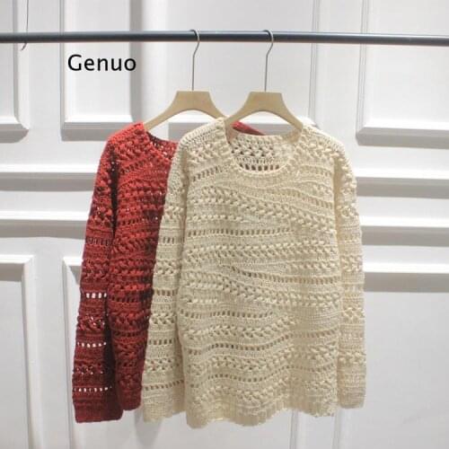 Hollow Pullover Sweater Female Spring Autumn Women Knitted Sweater Jacket Casual Elegant Jumper Outerwear Tops