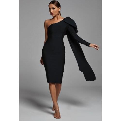 2020 New women orange white pink purple red blue black one shoulder draped bandage Dress Celebrity Party Club dress wholesale