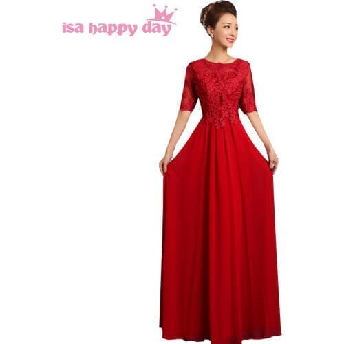 Wine red long chiffon women short sleeve party dresses prom elegant night gowns dress 2020 robes de soiree longue H3580