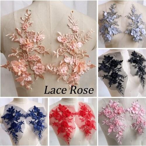 1pair Sequins Beaded 3D Flowers Patch Lace Applique Sew On Floral Embroidery Patch Costume For Wedding/Evening Dress Accessories