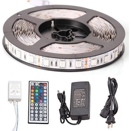 10set/lot 5m Waterproof /Non Flexible Strip 300 LED RGB SMD5050 LED Strip with 44Keys IR Remote Controller 12V 5A Power Supply